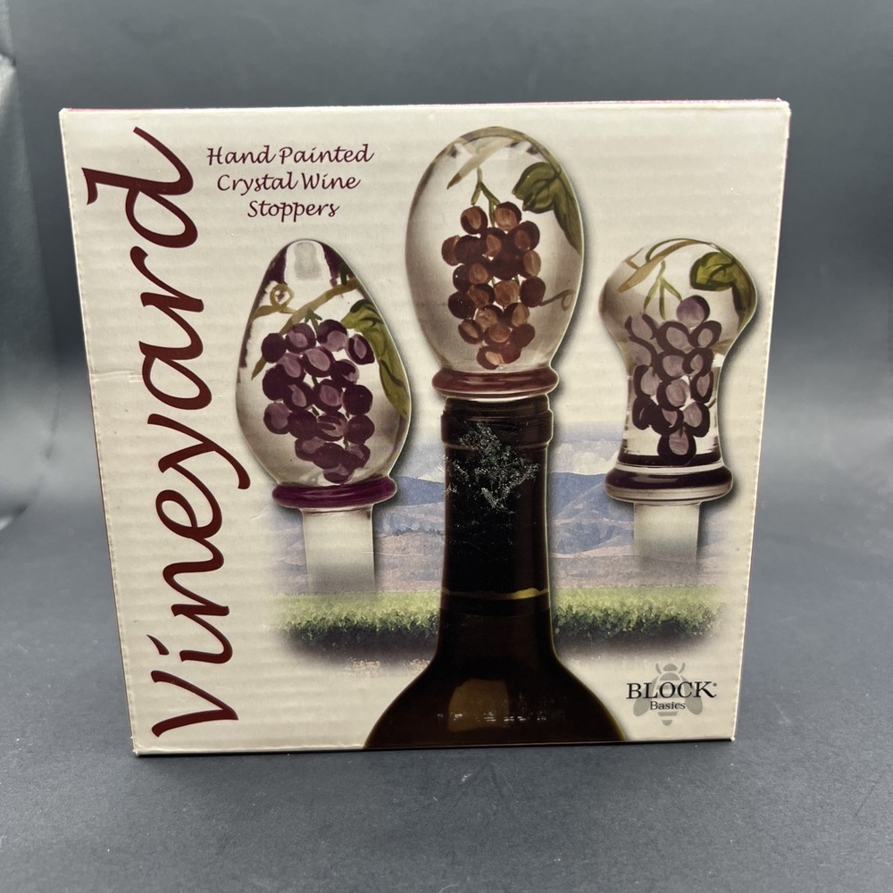 2003 Block China & Crystal Vineyard Wine Stopper Set 3 Crystal Hand Painted